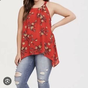 Torrid Sz 1 Women's Floral Halter Tank Top - Rust Red